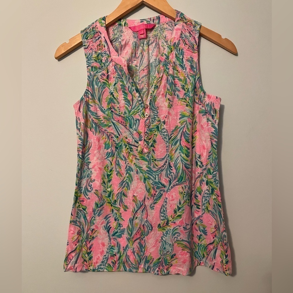 Lilly Pulitzer Essie Top Unicorn of the Sea Print Sleeveless Gold Button X-Small